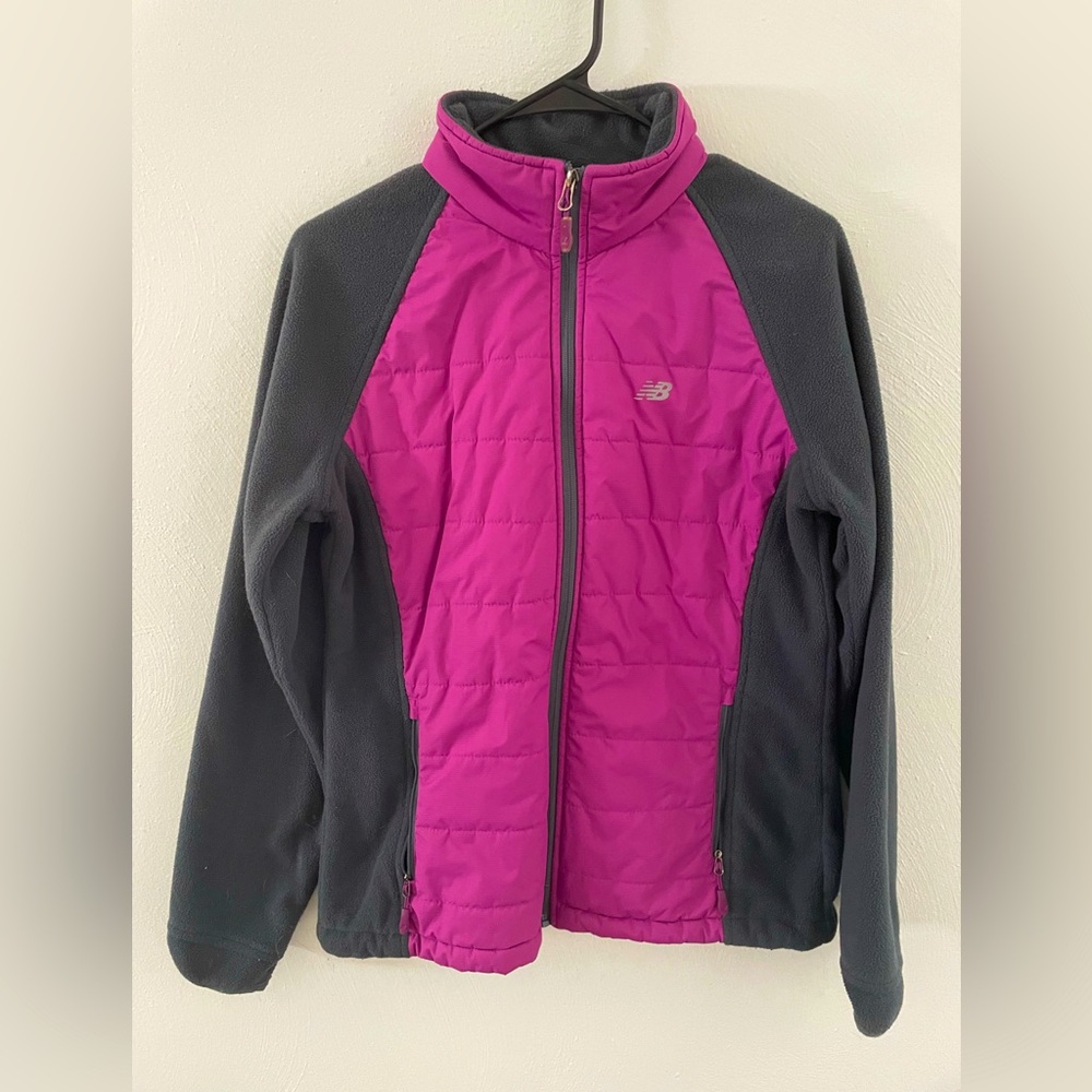 New Balance Puffer Zip Up Jacket Purple Magenta Gray Warm Fall Winter Coat